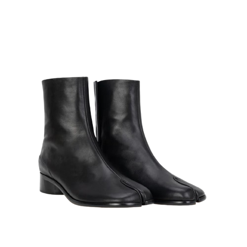 Unisex Black Leather Tabi Boots